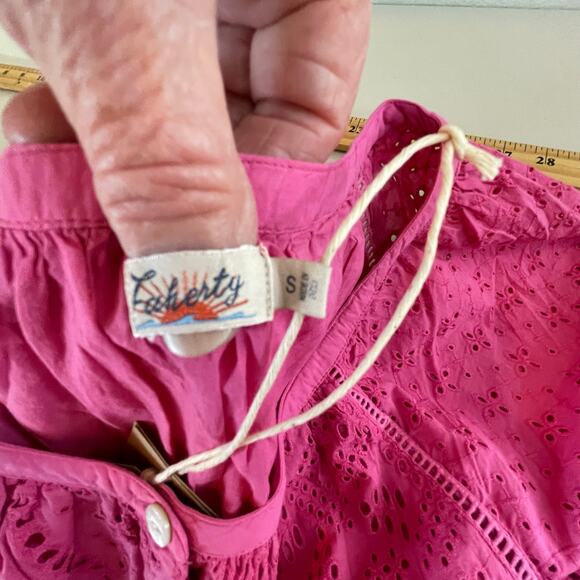 Faherty Carmel Cactus Flower Pink Eyelet Blouse Lined Small Organic Cotton - Picture 7 of 16